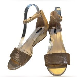 Alex Marie Gold Shiny 2inch Wedge heel and Leather uppers Sandals - Size 10M